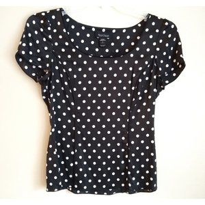White House Black Market Women's Silk Stretch Shirt Black w/ White Dots - Size 8
